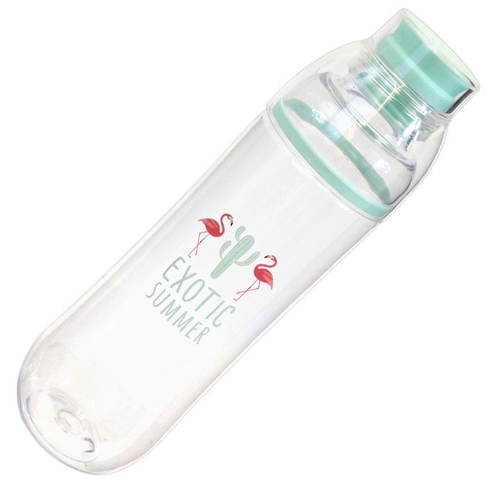 Pick and Drink Botella con Vaso 700 Ml, Plástico Transparente con Diseño EXOTIC SUMMER, Incluye Tapa que Sirve como Taza, Libre de BPA
