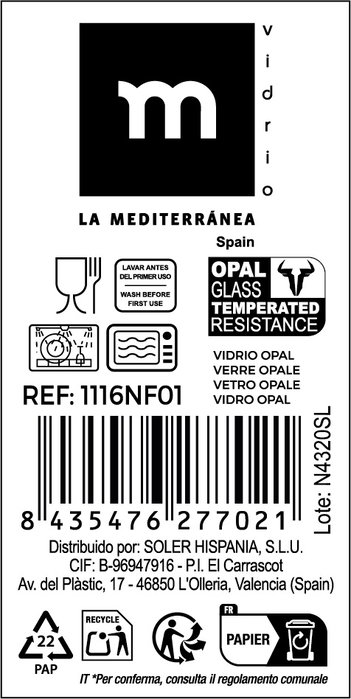 La Mediterranea Plato Llano Opal Palaos de 26x26 cm (Pack de 36) de 28cm OPAL