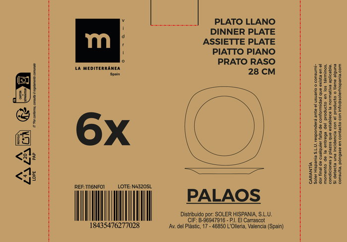 La Mediterranea Plato Llano Opal Palaos de 26x26 cm (Pack de 36) de 28cm OPAL La Mediterranea Plato Llano Opal Palaos de 26x26 cm (Pack de 36) de 28cm OPAL