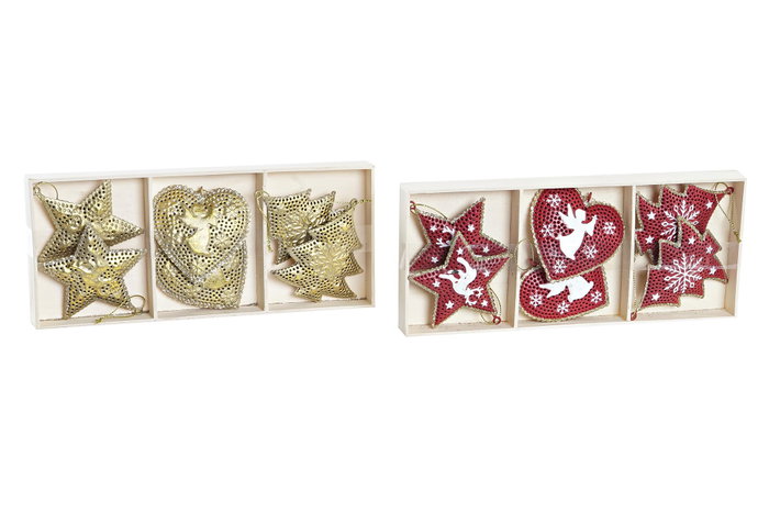 DKD Home Decor Set de 6 Decoraciones Colgantes en Metal y Madera