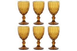 DKD Home Decor Set de 6 Copas de Vino Ámbar con Relieve 325ml