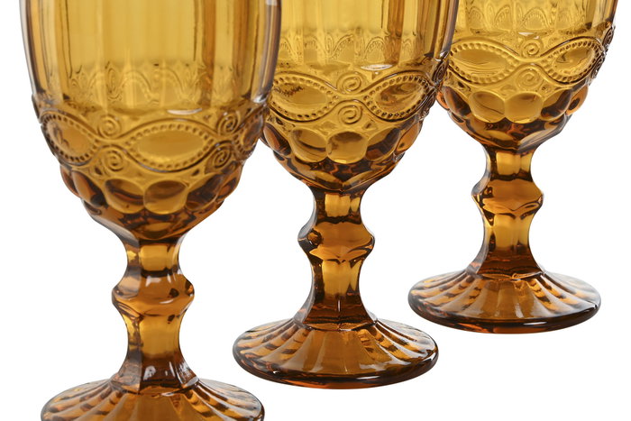DKD Home Decor Set de 6 Copas de Vino Ámbar con Relieve 325ml