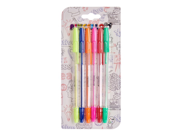 Pincello Set 6 Bolígrafos Normales Fluor Plástico 10x21x0.5 cm Colores Surtidos (Set de 24)