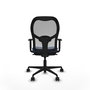 Silla de oficina Jorquera con mecanismo Sincro tapizada con Tela color Azul marino y malla color Gris. Equipada con lumbar 1D, Brazos 1D y Ruedas 65mm nailon