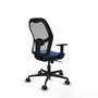 Silla de oficina Jorquera con mecanismo Sincro tapizada con Tela color Azul marino y malla color Gris. Equipada con lumbar 1D, Brazos 1D y Ruedas 65mm nailon