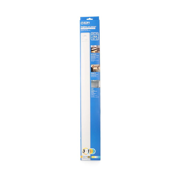 EDM Regleta LED Recargable Magnética, 2.5W 3CCT Regulable, con Sensor Crepuscular/Movimiento, 606mm, Batería 2200mAh, Autonomía 10h