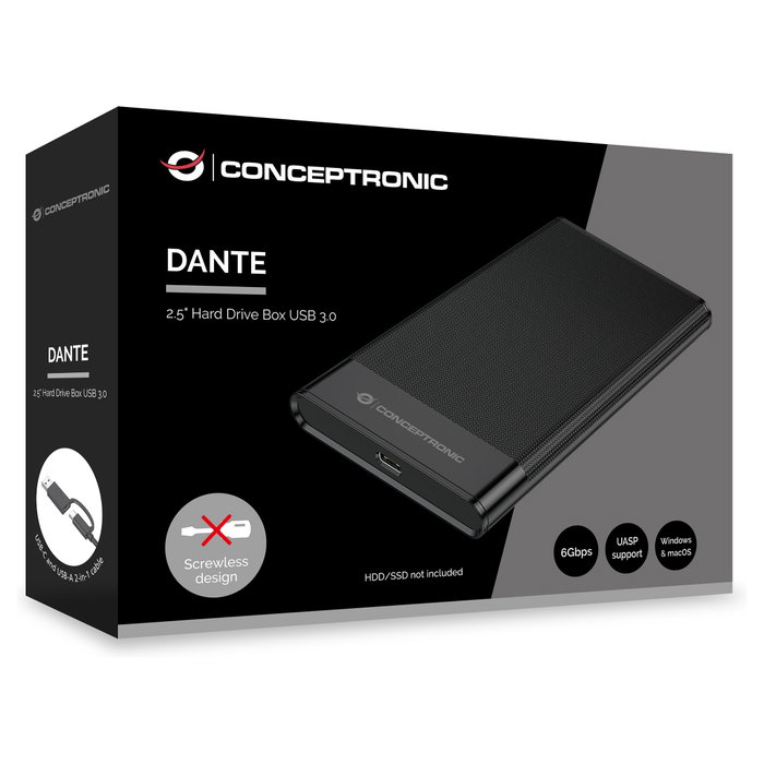 Conceptronic DANTE06B Carcasa para Disco Duro/SSD 2,5 pulg. USB Tipo C Negro Conceptronic DANTE06B Carcasa para Disco Duro/SSD 2,5 pulg. USB Tipo C Negro