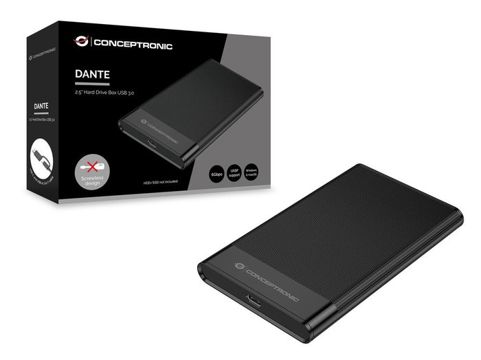 Conceptronic Caja Externa USB 3.2 para HDD/SSD SATA de 2.5 Pulgadas, 5 Gbps, USB-C/A, Modelo DANTE06B, Negro
