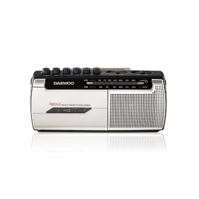 Daewoo Radio Cassette AM/FM con Micrófono, Salida Auriculares y Fuente de Alimentación AC/DC y Pilas