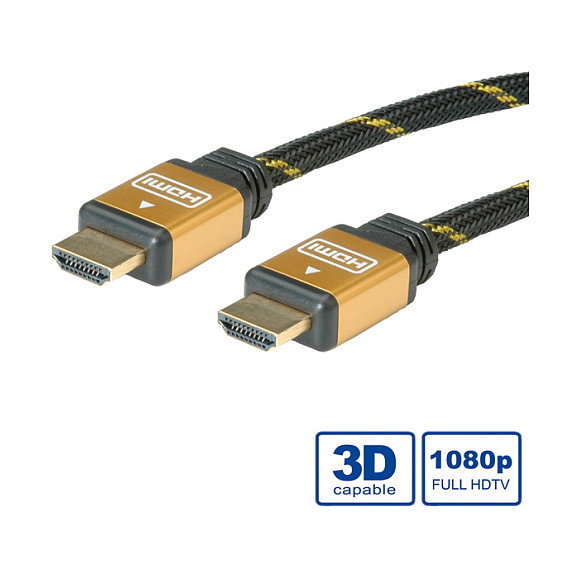 ROLINE GOLD HDMI High Speed Kabel mit Ethernet 15m, Cable HDMI 15 metros Alta Velocidad con Ethernet, 1920x1080 Pixeles, Conectores Chapados en Oro, Negro - Ref: 11.04.5508