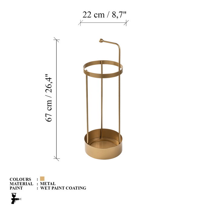 Aberto Design Paragüero 004 Metal Dorado 22 x 22 x 67 cm Elegante y Resistente para el Hogar