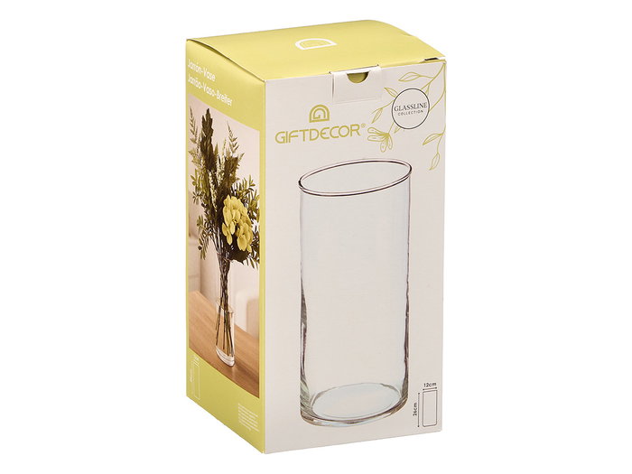 Giftdecor Jarron Cristal Cilindro Transparente 12 cm Diámetro x 26 cm Alto (Set de 6)