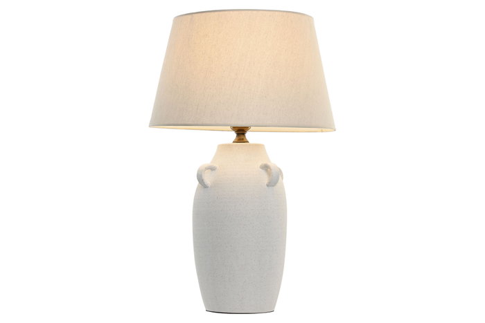 DKD Home Decor Lámpara de Sobremesa de Porcelana y Lino Blanco Roto con Asas DKD Home Decor Lámpara de Sobremesa de Porcelana y Lino Blanco Roto con Asas
