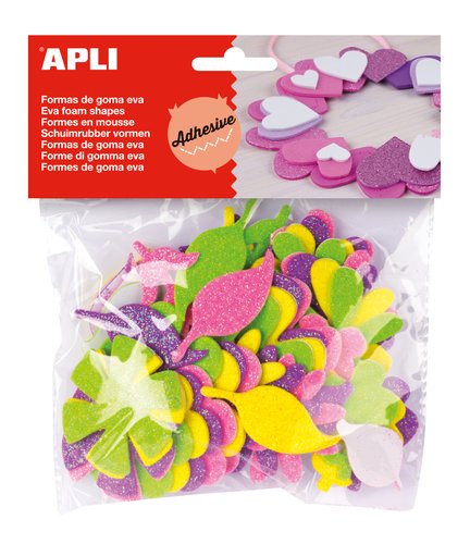 Apli 48 Formas de Flores de Goma Eva Adhesiva con Purpurina Apli 48 Formas de Flores de Goma Eva Adhesiva con Purpurina