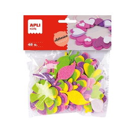 Apli Figuras de flores de goma EVA autoadhesivas con purpurina, 48 unidades