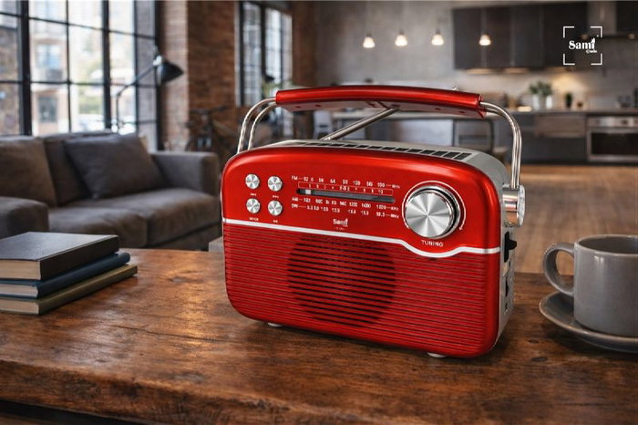 SAMI Radio Vintage 3 bandas - Funciona con AC, Pilas, Solar y Batería