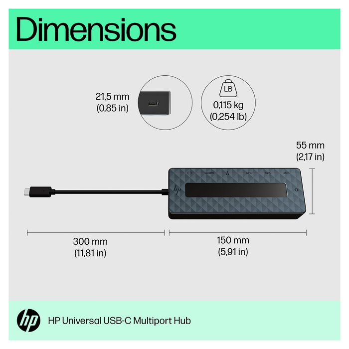 HP Universal USB-C Multiport Hub 50H98AA Negro HP Universal USB-C Multiport Hub 50H98AA Negro