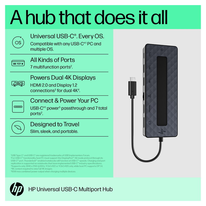 HP Universal USB-C Multiport Hub 50H98AA Negro HP Universal USB-C Multiport Hub 50H98AA Negro