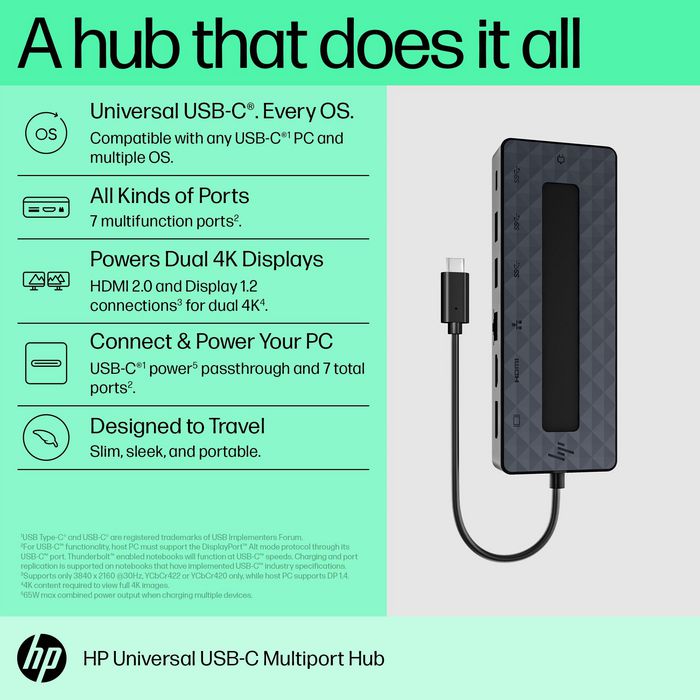HP Universal USB-C Multiport Hub 50H98AA Negro HP Universal USB-C Multiport Hub 50H98AA Negro