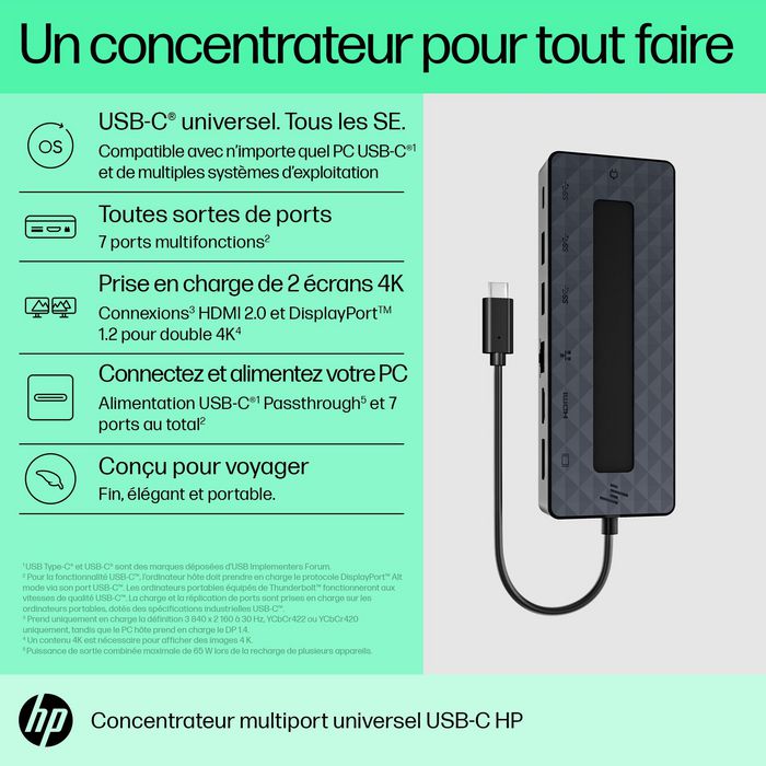 HP Universal USB-C Multiport Hub 50H98AA Negro HP Universal USB-C Multiport Hub 50H98AA Negro