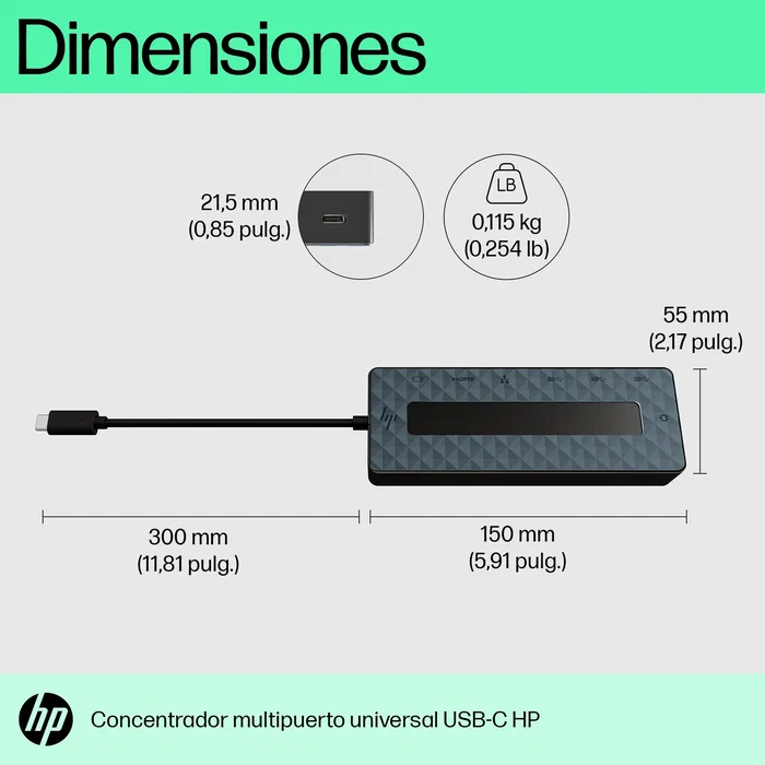 HP Universal USB-C Multiport Hub 50H98AA Negro HP Universal USB-C Multiport Hub 50H98AA Negro