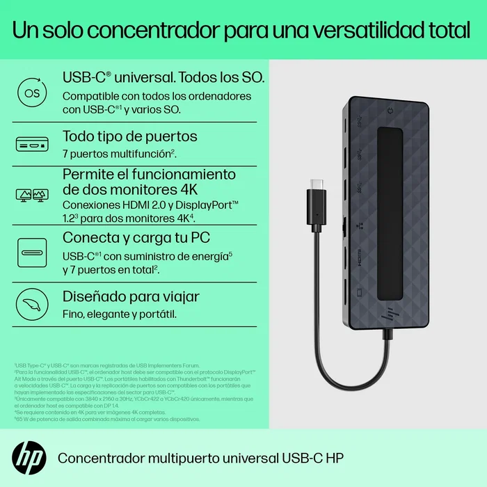 HP Universal USB-C Multiport Hub 50H98AA Negro HP Universal USB-C Multiport Hub 50H98AA Negro