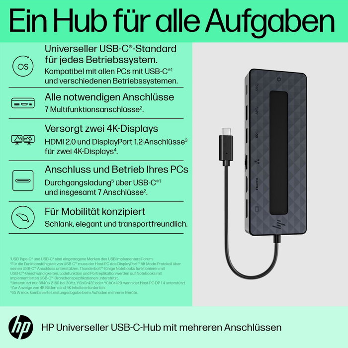 HP Universal USB-C Multiport Hub 50H98AA Negro HP Universal USB-C Multiport Hub 50H98AA Negro