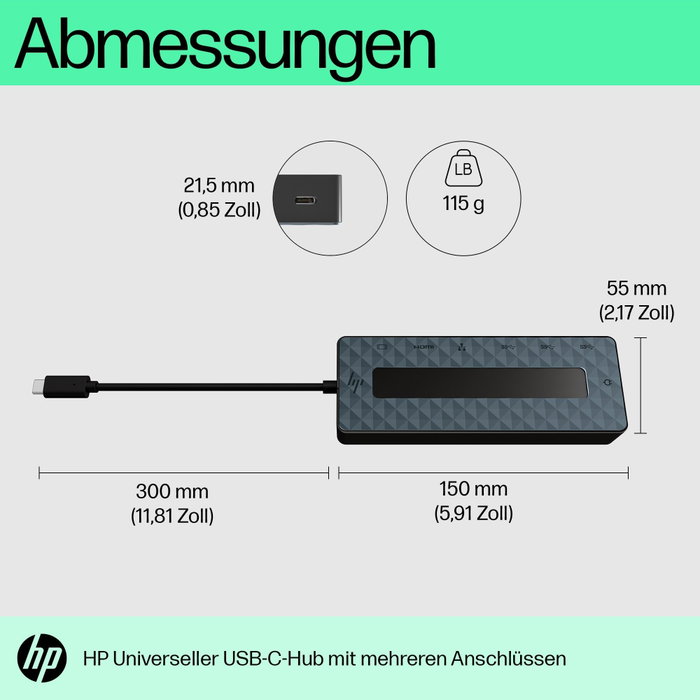 HP Universal USB-C Multiport Hub 50H98AA Negro HP Universal USB-C Multiport Hub 50H98AA Negro
