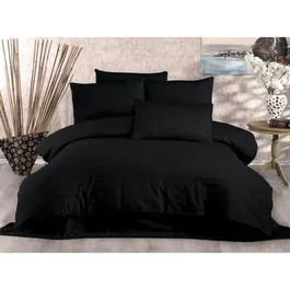 Juego de Cama 220x240 cm con 2 Fundas de Almohada 60x60 cm 70% Poliéster 30% Algodón Negro ASI8683743939176
