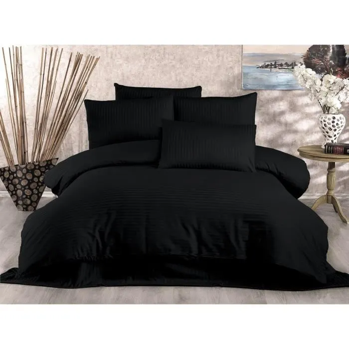 Juego de Cama 220x240 cm con 2 Fundas de Almohada 60x60 cm 70% Poliéster 30% Algodón Negro ASI8683743939176 Juego de Cama 220x240 cm con 2 Fundas de Almohada 60x60 cm 70% Poliéster 30% Algodón Negro ASI8683743939176