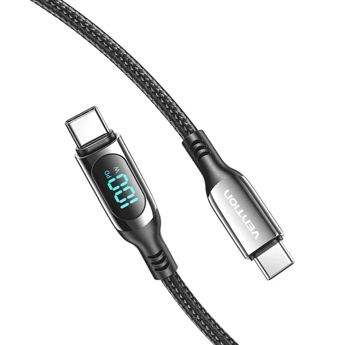 Vention TAYBAV Cable USB 2.0 Tipo-C Macho-Macho 5A 100W 1.2m con Pantalla LED, Negro