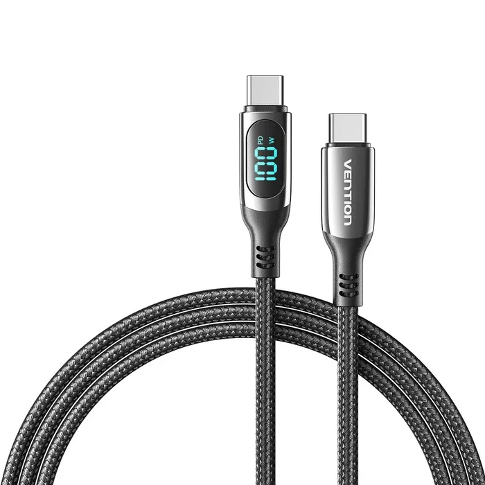 Vention TAYBAV Cable USB 2.0 Tipo-C Macho-Macho 5A 100W 1.2m con Pantalla LED, Negro