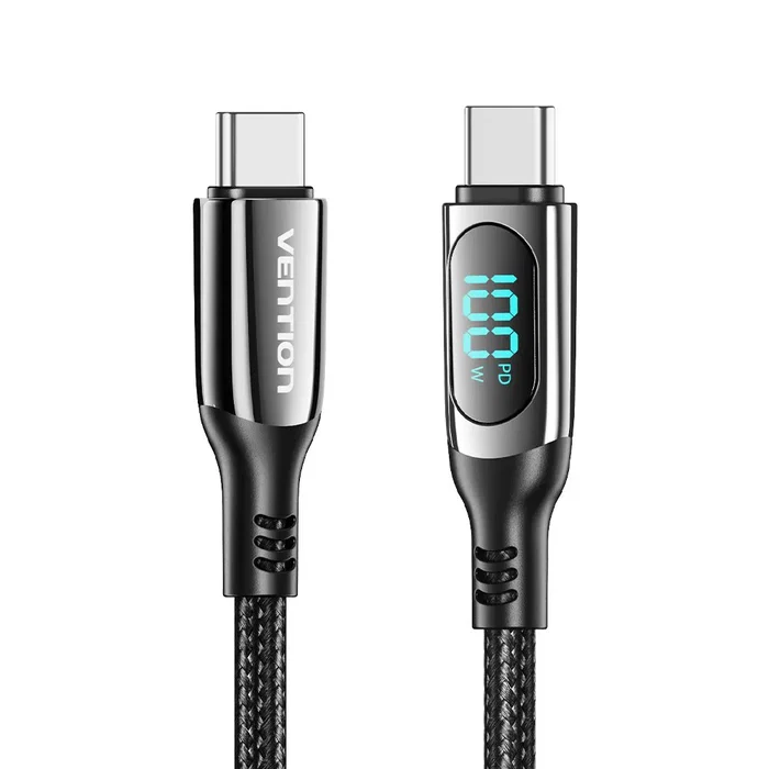 Vention TAYBAV Cable USB 2.0 Tipo-C Macho-Macho 5A 100W 1.2m con Pantalla LED, Negro