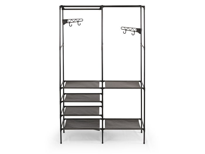 Kipit Armario Organizador Doble Percha 52x28x8 cm Metal Plástico Tela Negro con 6 Estantes y 2 Barras (Set de 6)