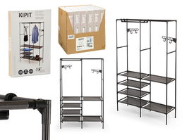 Kipit Armario Organizador Doble Percha 52x28x8 cm Metal Plástico Tela Negro con 6 Estantes y 2 Barras (Set de 6)