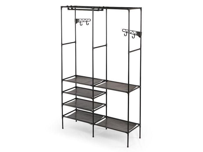 Kipit Armario Organizador Doble Percha 52x28x8 cm Metal Plástico Tela Negro con 6 Estantes y 2 Barras (Set de 6)
