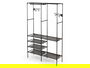 Kipit Armario Organizador Doble Percha 52x28x8 cm Metal Plástico Tela Negro con 6 Estantes y 2 Barras (Set de 6)