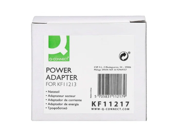 Q-connect Adaptador de Corriente para Calculadora Impresora Modelos XF36-XF37-XF38 y KF11213, 100-240V 50/60Hz 0.2A