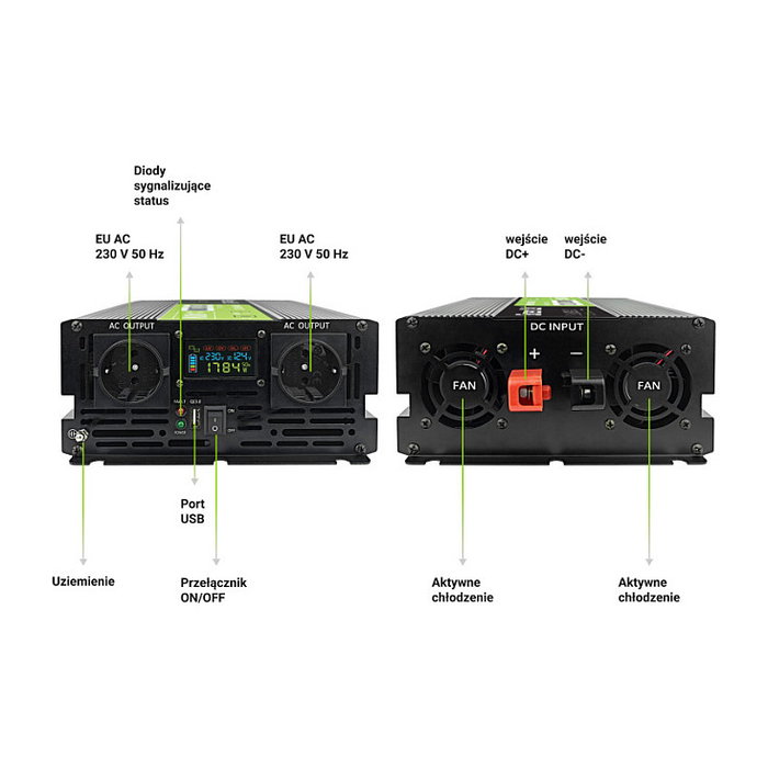 Green Cell Przetwornica napicia PowerInverter KFZ Inversor 12V a 230V 2000W/4000W con Pantalla LCD, Cargador para Coche de Onda Sinusoidal Pura