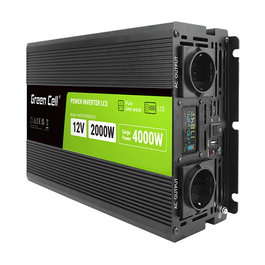 Green Cell Przetwornica napicia PowerInverter KFZ Inversor 12V a 230V 2000W/4000W con Pantalla LCD, Cargador para Coche de Onda Sinusoidal Pura