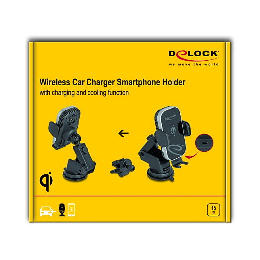 DeLOCK 66939 Soporte de Coche con Carga Inalámbrica Qi de 15 W y Enfriamiento