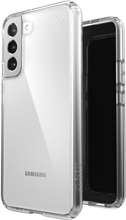 Speck Presidio Perfect-clear Funda para Samsung Galaxy S22 Plus - Protección contra caídas de 4 metros, Antimicrobiana, Transparente, Carga Inalámbrica Qi