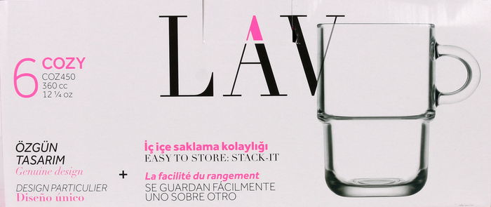 Lav Set de 6 Tazas o Mugs Apilables Cozy con Capacidad de 360 ml (12,5 cm Alto) (4 Cajas)