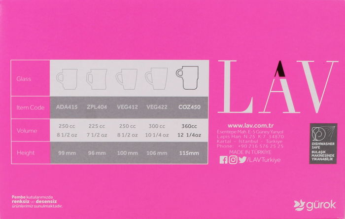 Lav Set de 6 Tazas o Mugs Apilables Cozy con Capacidad de 360 ml (12,5 cm Alto) (4 Cajas)