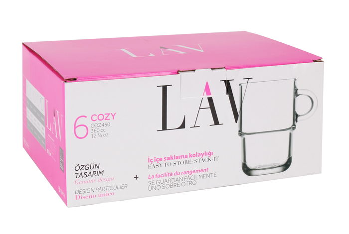 Lav Set de 6 Tazas o Mugs Apilables Cozy con Capacidad de 360 ml (12,5 cm Alto) (4 Cajas)