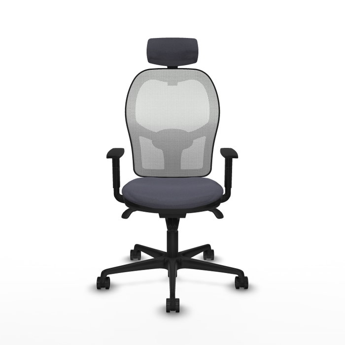 Silla de oficina Jorquera con mecanismo Sincro tapizada con Tela color Gris oscuro y malla color Blanco. Equipada con lumbar 1D, Brazos 1D, Cabecero 2D y Ruedas 65mm nailon Silla de oficina Jorquera con mecanismo Sincro tapizada con Tela color Gris oscuro y malla color Blanco. Equipada con lumbar 1D, Brazos 1D, Cabecero 2D y Ruedas 65mm nailon