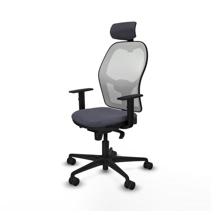 Silla de oficina Jorquera con mecanismo Sincro tapizada con Tela color Gris oscuro y malla color Blanco. Equipada con lumbar 1D, Brazos 1D, Cabecero 2D y Ruedas 65mm nailon Silla de oficina Jorquera con mecanismo Sincro tapizada con Tela color Gris oscuro y malla color Blanco. Equipada con lumbar 1D, Brazos 1D, Cabecero 2D y Ruedas 65mm nailon