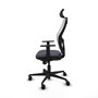Silla de oficina Jorquera con mecanismo Sincro tapizada con Tela color Gris oscuro y malla color Blanco. Equipada con lumbar 1D, Brazos 1D, Cabecero 2D y Ruedas 65mm nailon