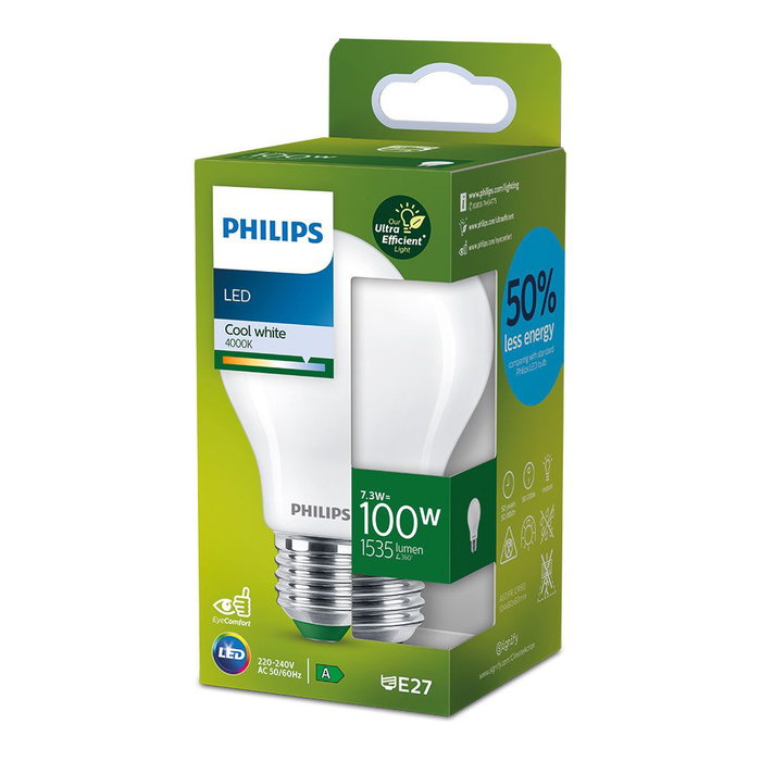 Philips Bombilla LED Classic E27 7,3W 1535lm 4000K Luz Día Mate Ø6 x 10,4 cm