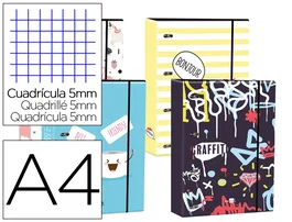 Liderpapel Carpeta de anillas Din a4 forrada con recambio 120 hojas 80gr 4 anillas redondas 40 mm cierre goma